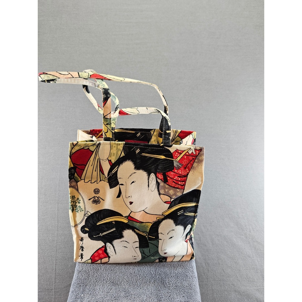 Atenti Accessories Japanese Geisha Ukiyo-e Print Canvas Tote Bag Made in USA